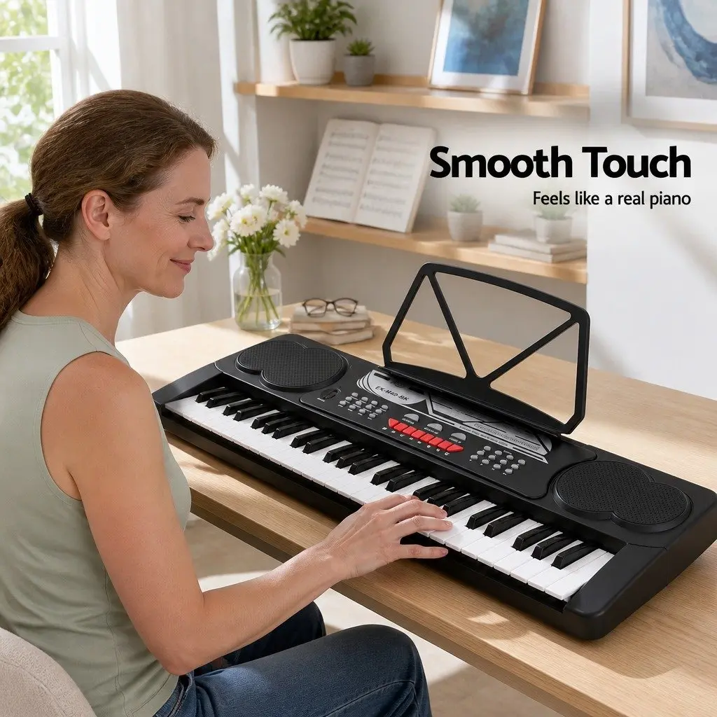 49 Key Electronic Keyboard Black Portable Digital Piano with Multiple Timbres and Recording Capabilities
