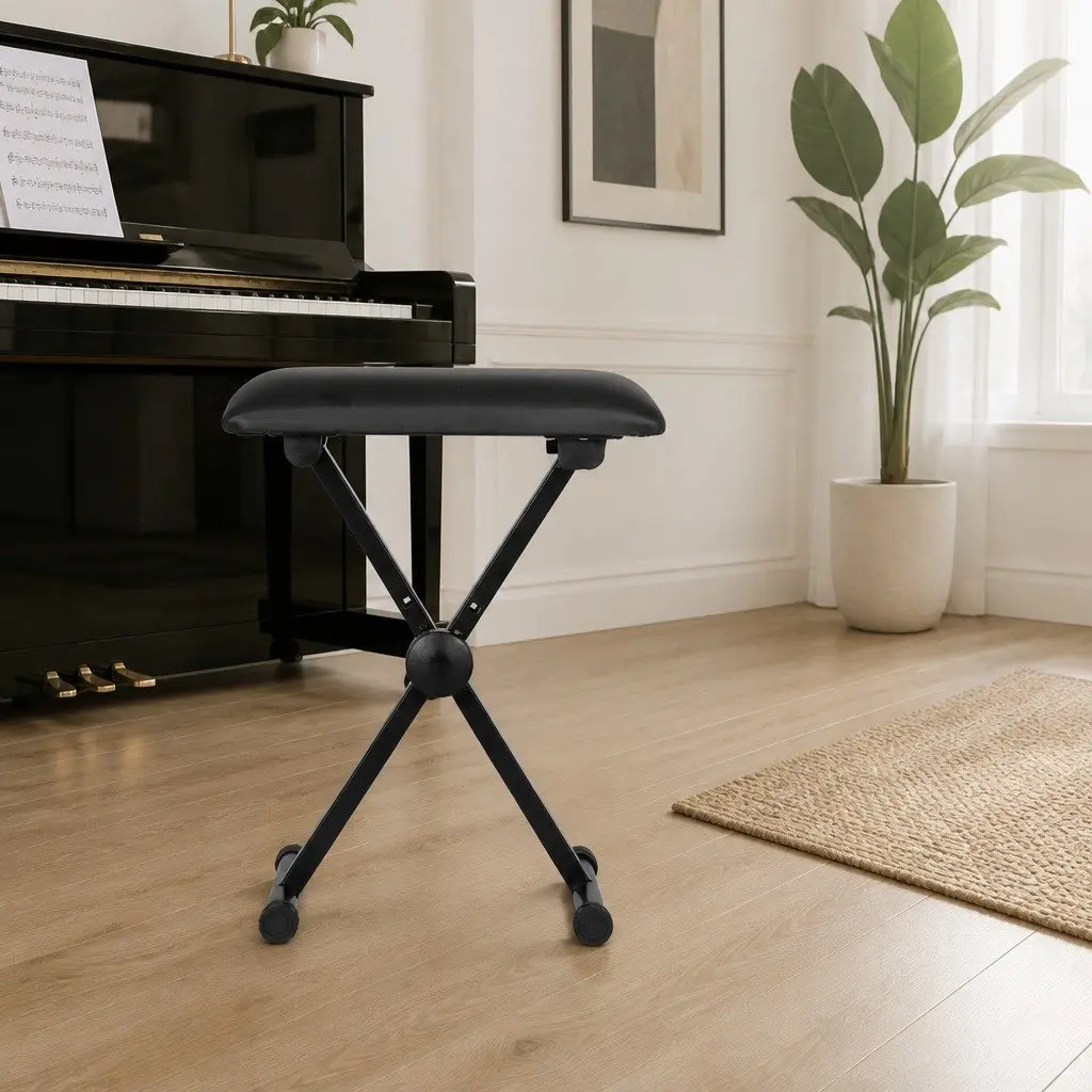 Piano Stool Black Adjustable Height Portable Keyboard Bench Seat