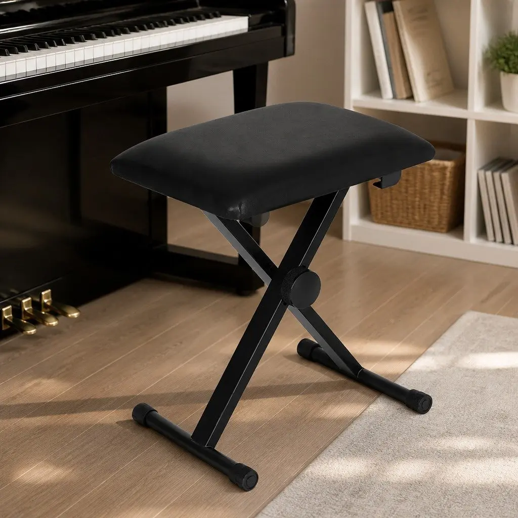 Piano Stool Black Adjustable Height Portable Keyboard Bench Seat