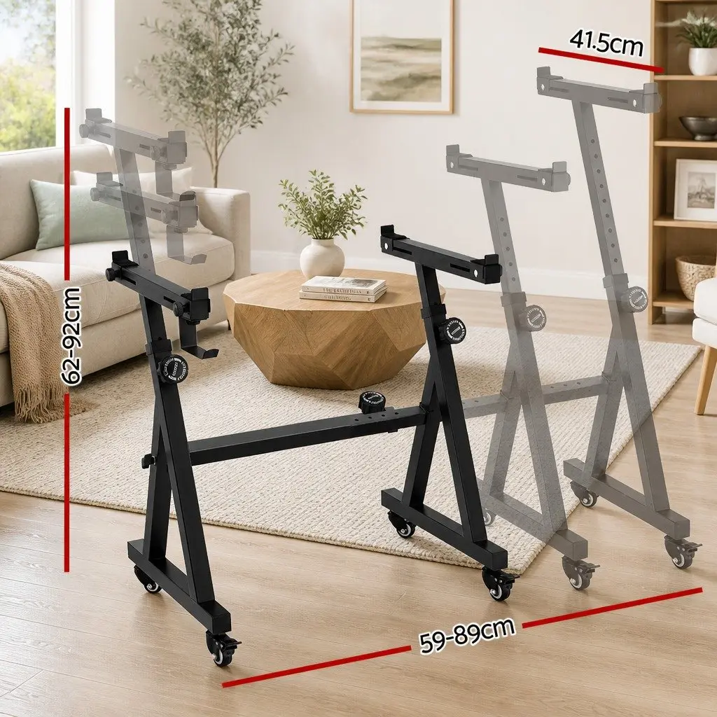 Heavy Duty Adjustable Piano Stand Black Z-Frame Lockable Wheels