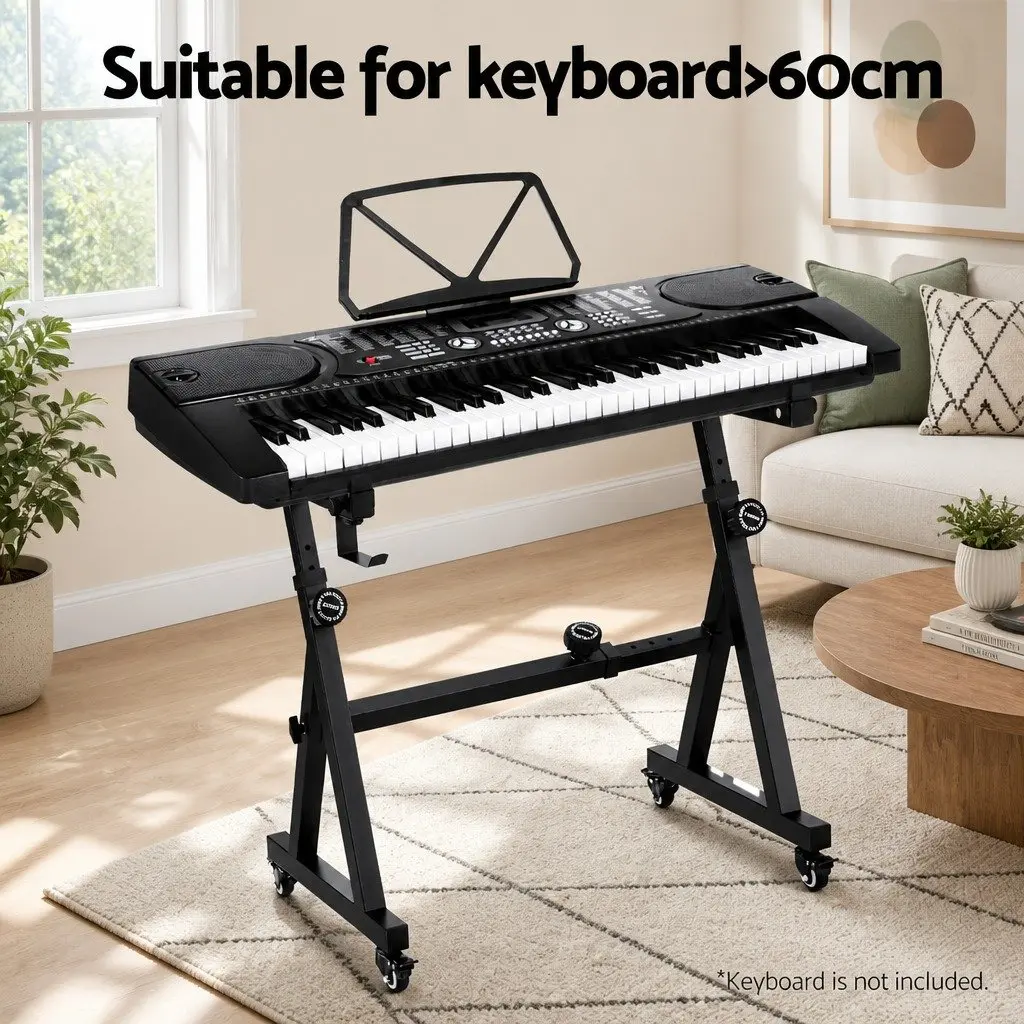 Heavy Duty Adjustable Piano Stand Black Z-Frame Lockable Wheels