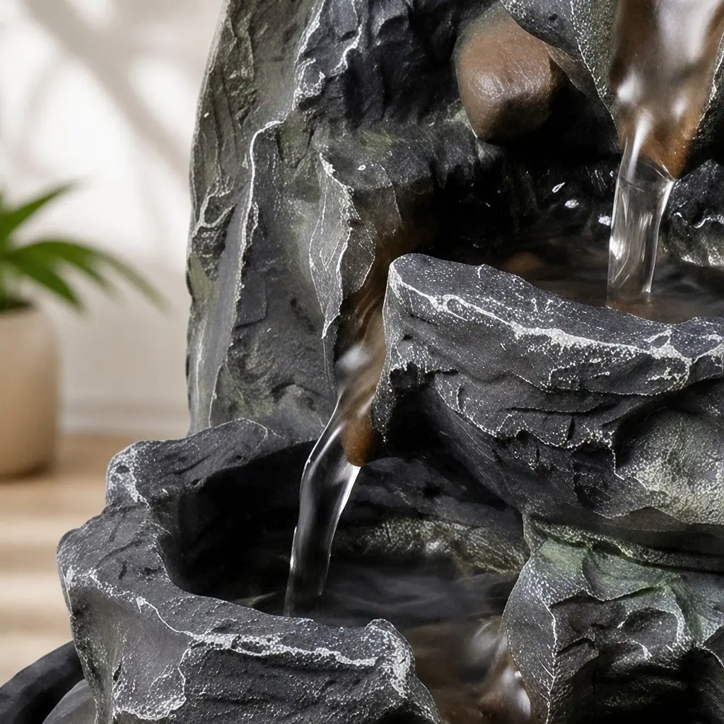 Tabletop Water Fountain Grey 19cm Compact Indoor Water Feature with 3 Flow Levels