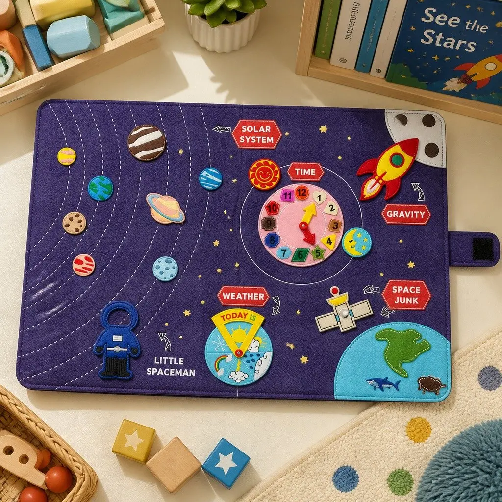 Interactive Busy Book My Space Book for Kids Ages 4-6 Hands-On Learning