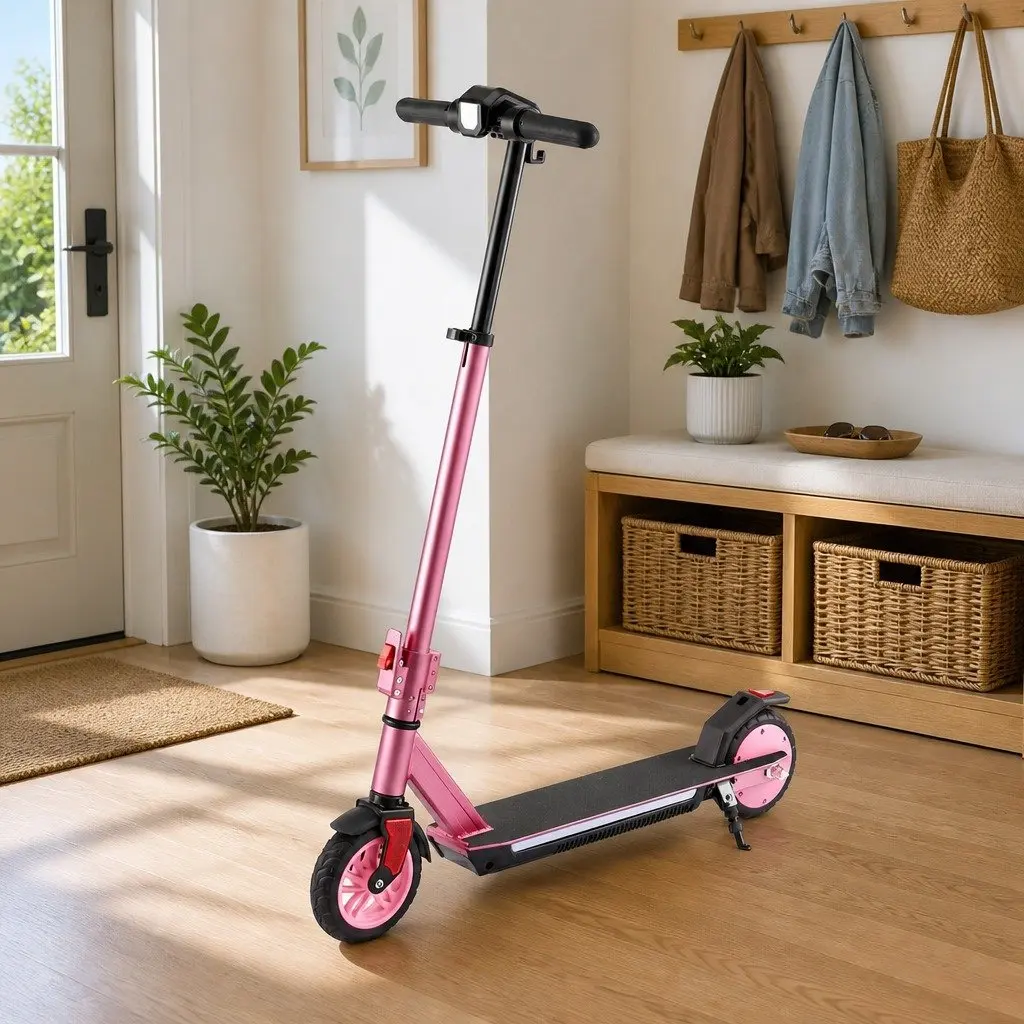 Electric Scooter Pink Adjustable Height 180W Foldable Portable 18KM/H