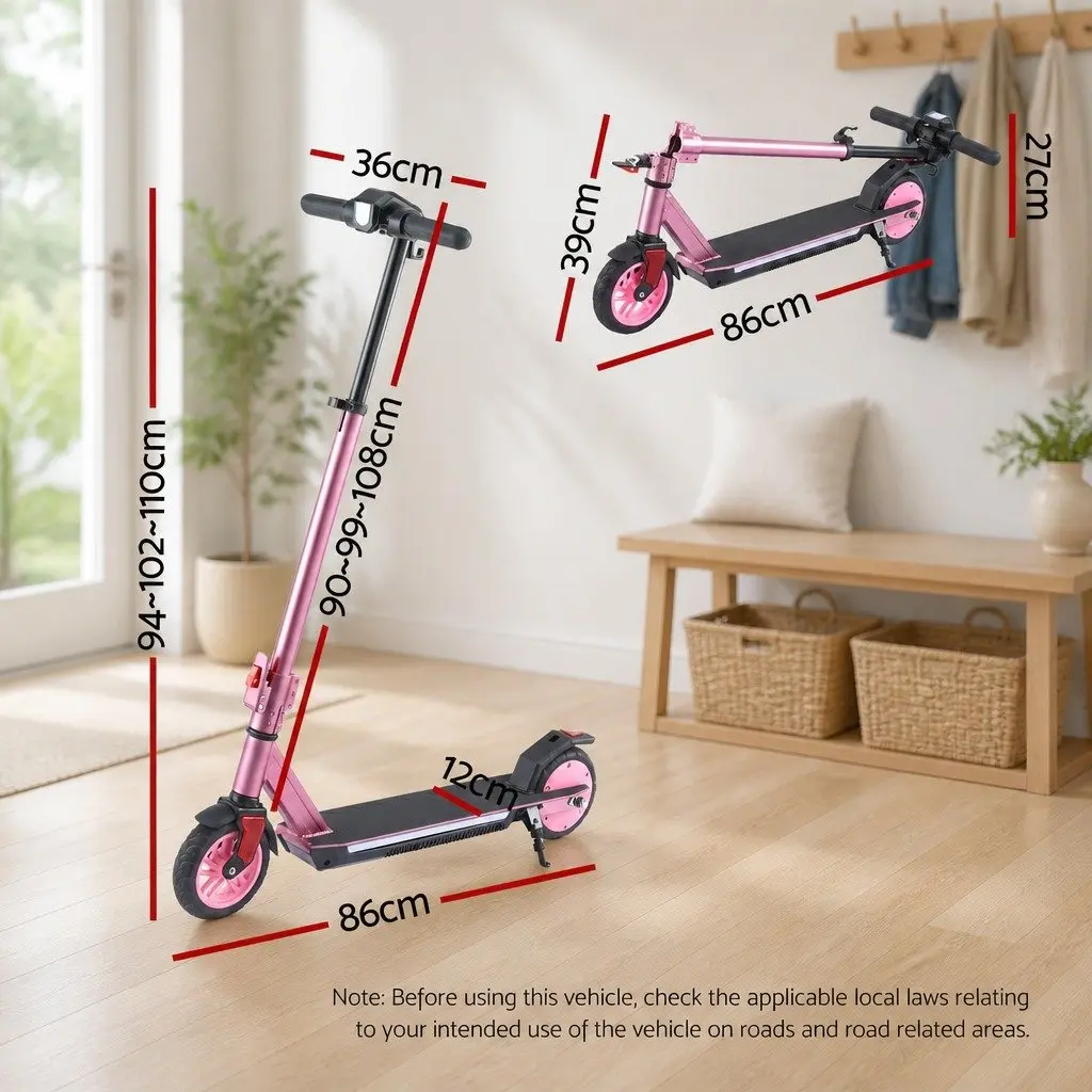 Electric Scooter Pink Adjustable Height 180W Foldable Portable 18KM/H