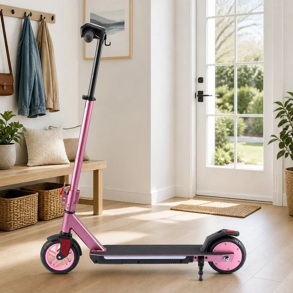 Electric Scooter Pink Adjustable Height 180W Foldable Portable 18KM/H