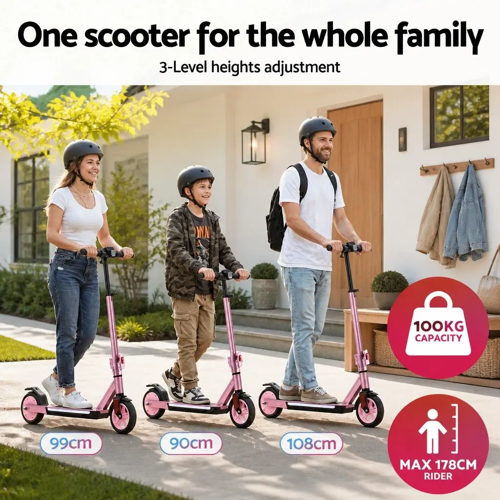 Electric Scooter Pink Adjustable Height 180W Foldable Portable 18KM/H
