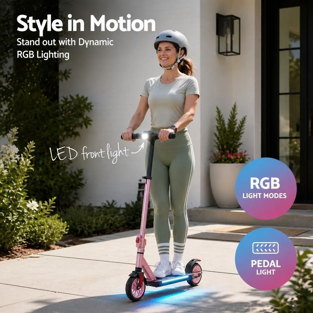 Electric Scooter Pink Adjustable Height 180W Foldable Portable 18KM/H