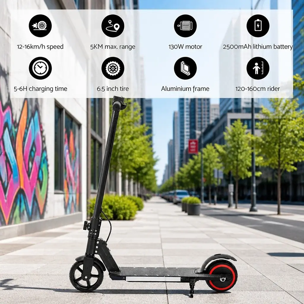 Electric Scooter Black Foldable Portable 130W Motor 16KM/H LED Display