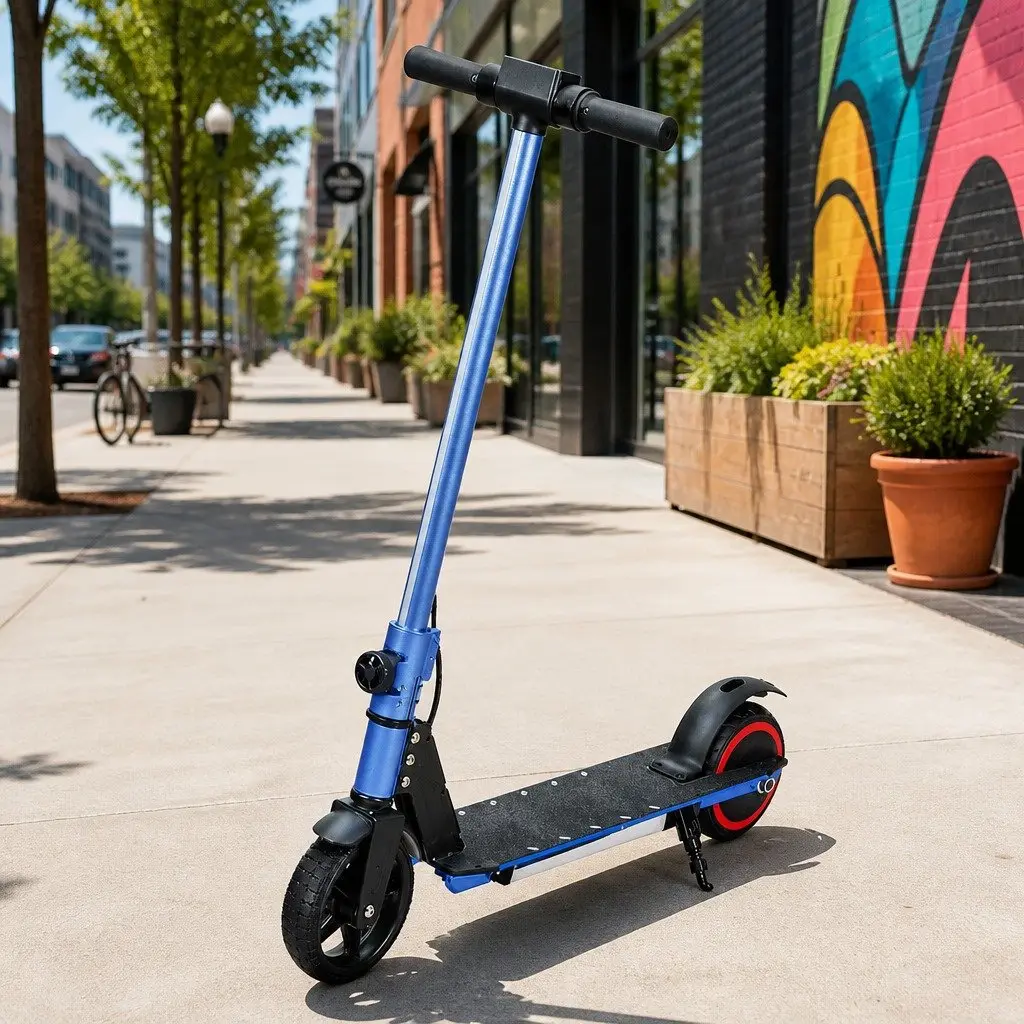 Electric Scooter Blue Foldable Portable 130W Motor 16km/h LED Light