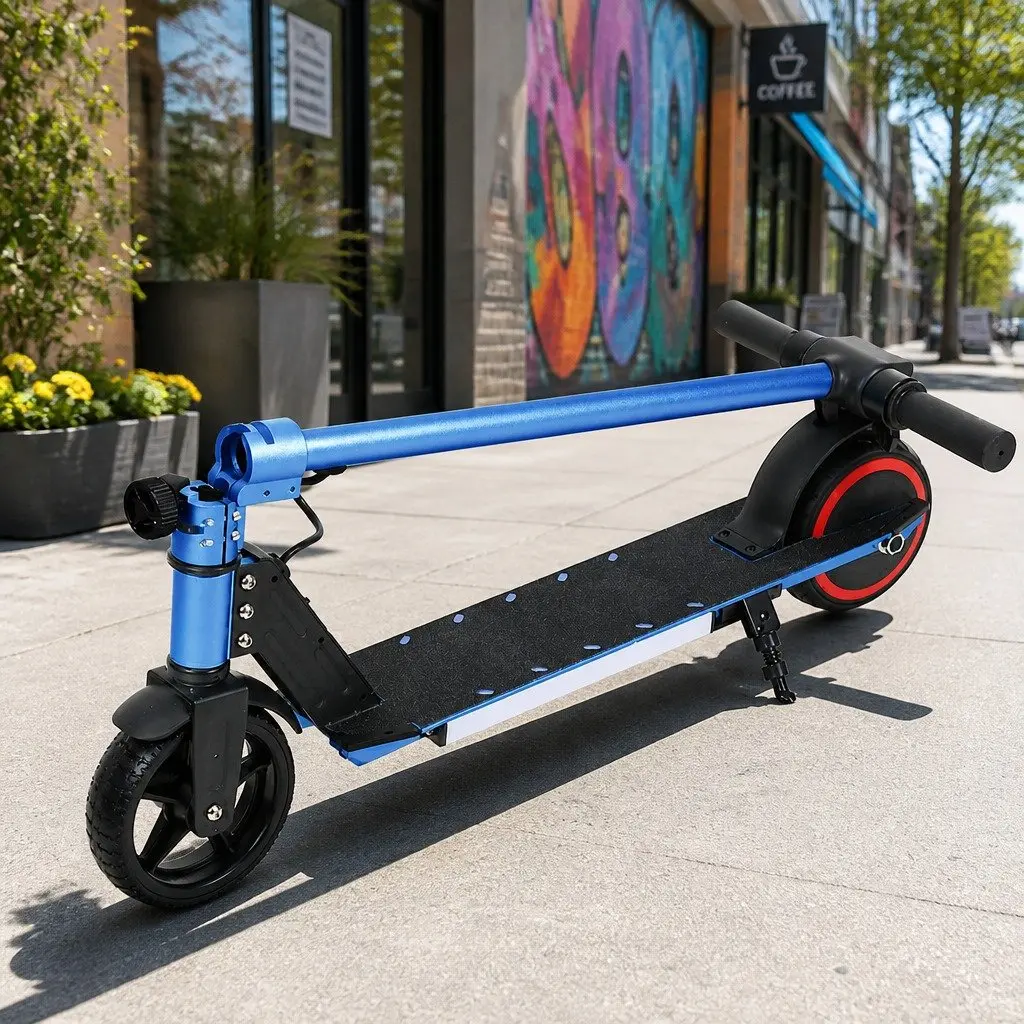 Electric Scooter Blue Foldable Portable 130W Motor 16km/h LED Light