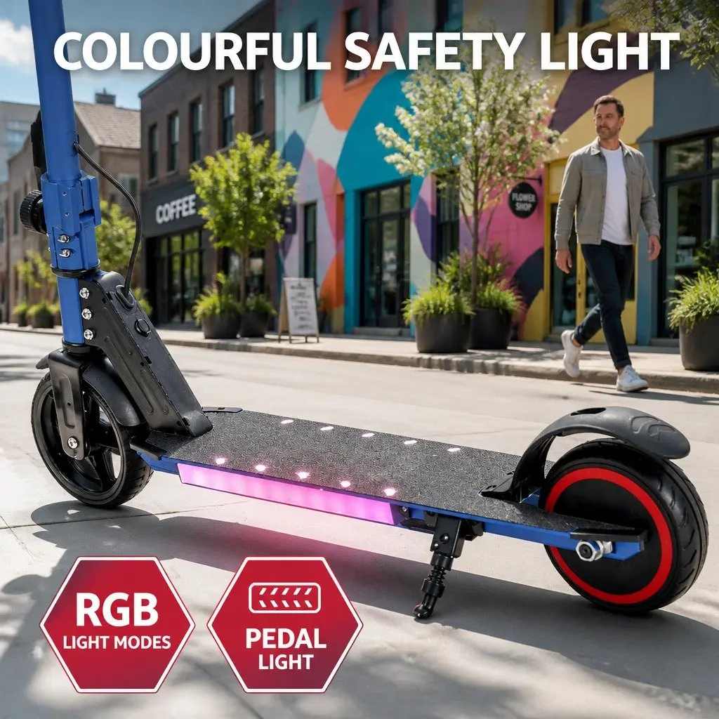 Electric Scooter Blue Foldable Portable 130W Motor 16km/h LED Light