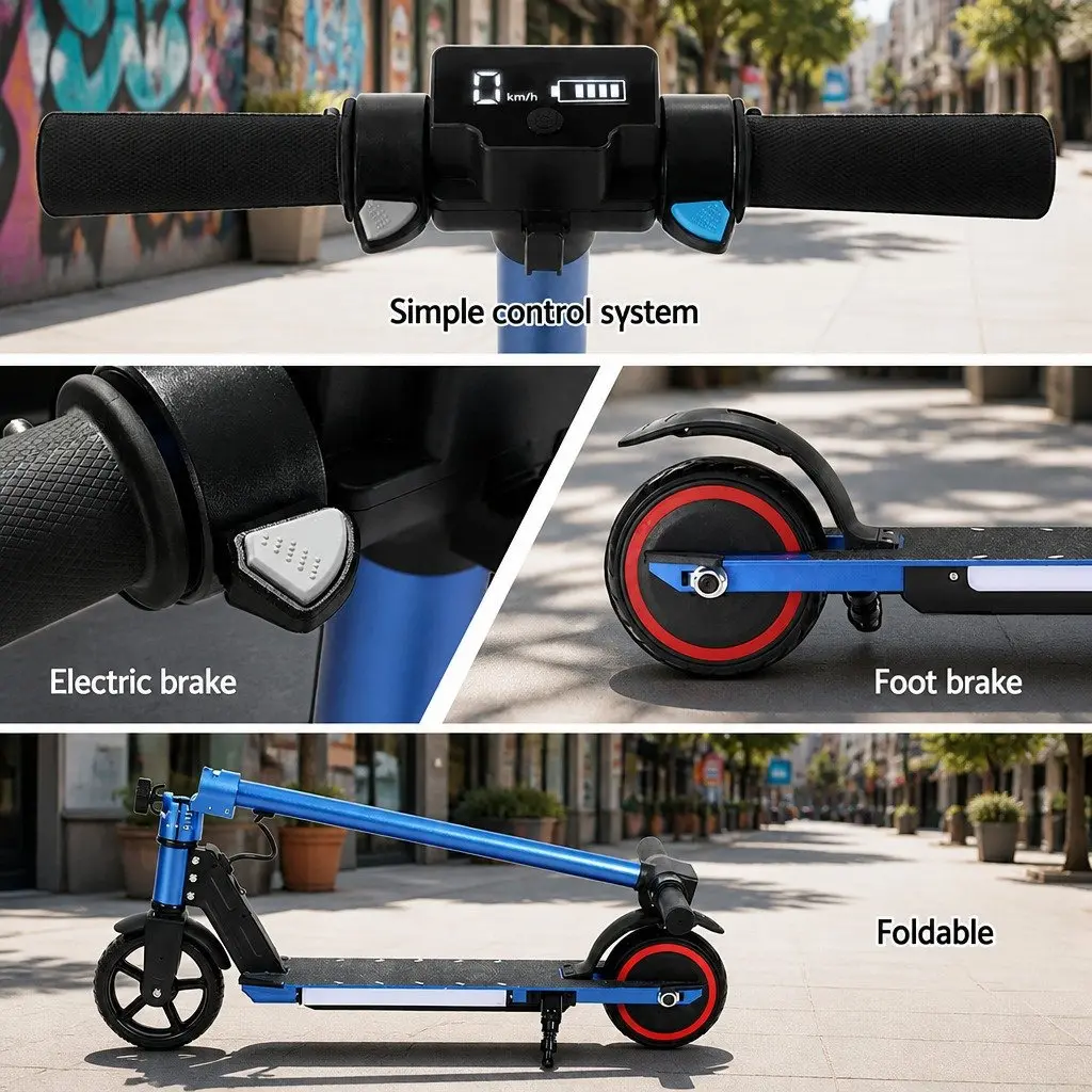 Electric Scooter Blue Foldable Portable 130W Motor 16km/h LED Light