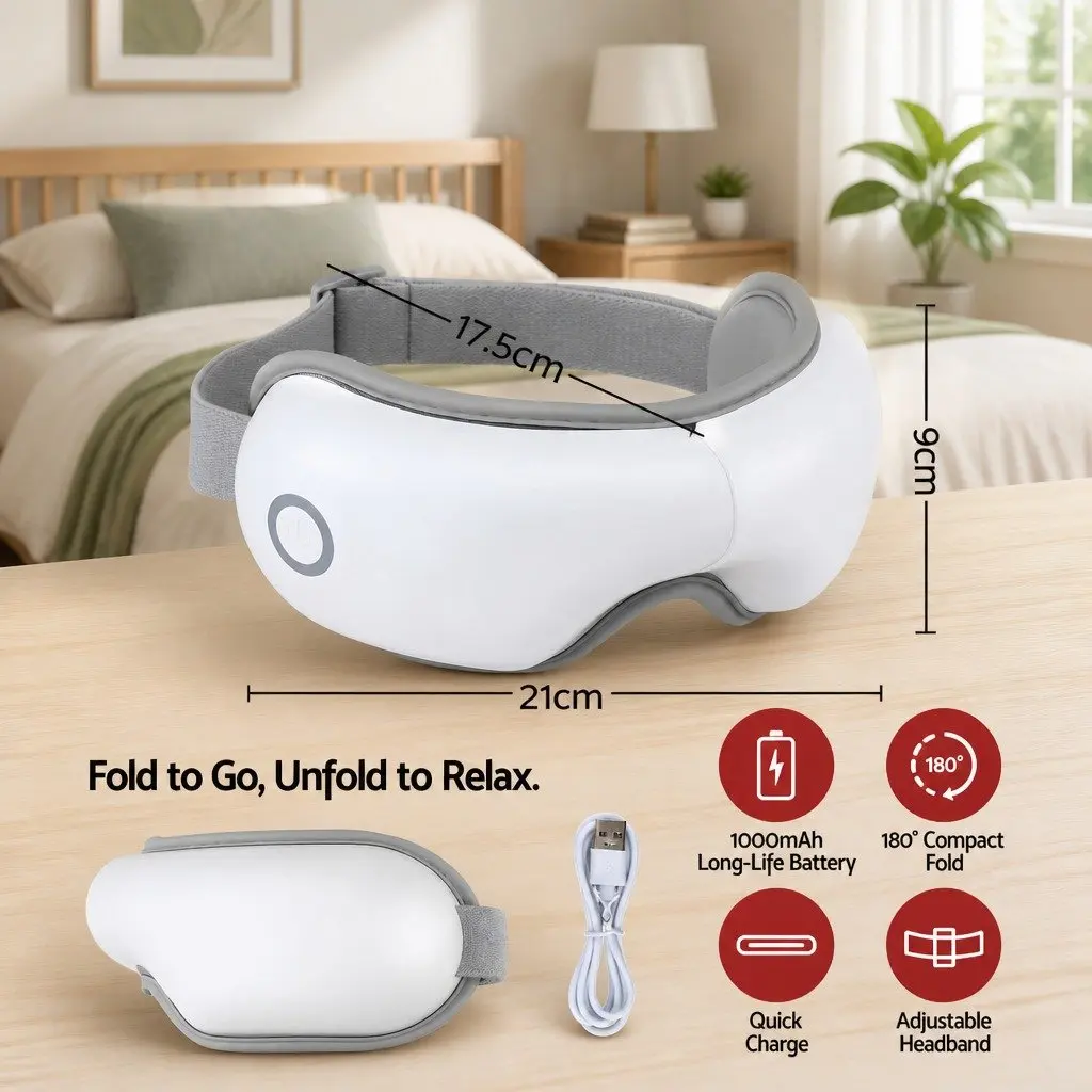 Eye Massager White 180° Foldable Electric with Heat Vibration Bluetooth Music