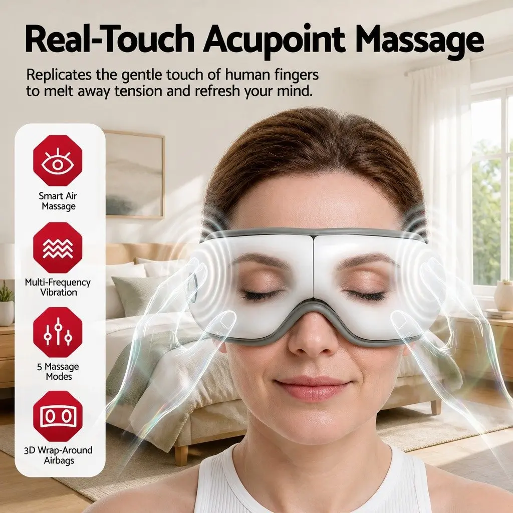 Eye Massager White 180° Foldable Electric with Heat Vibration Bluetooth Music