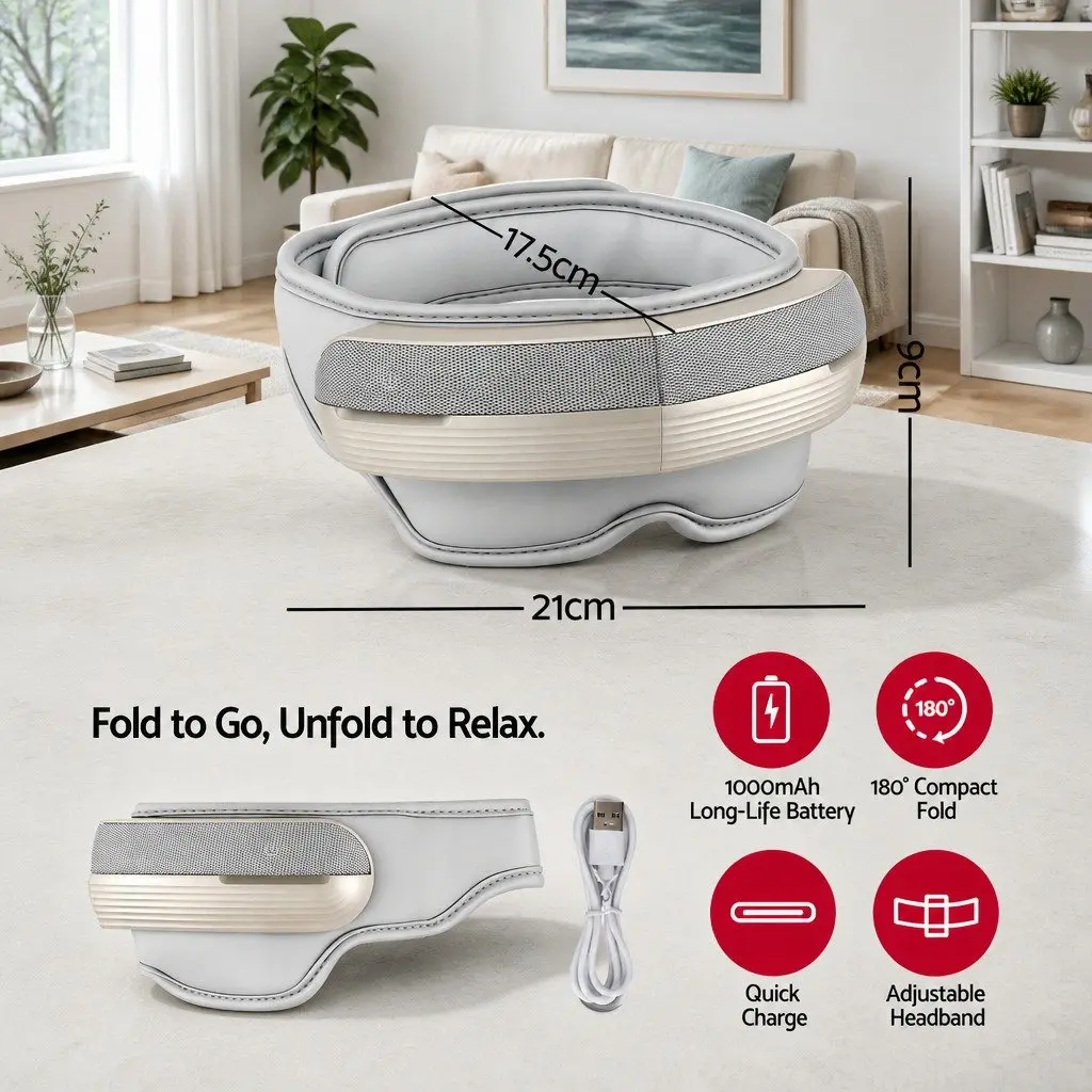 Eye and Head Massager with Heat Air Compression Bluetooth Music 5 Modes Foldable