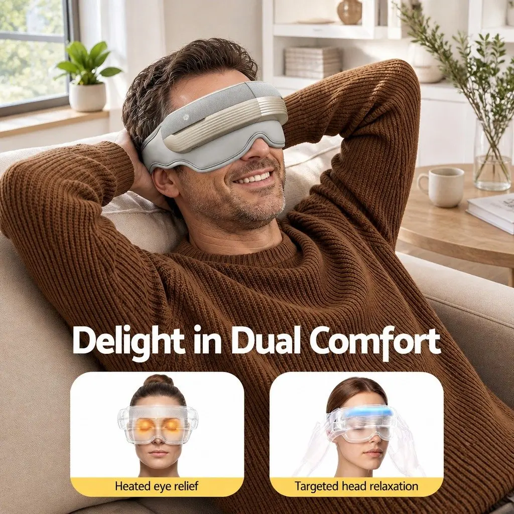 Eye and Head Massager with Heat Air Compression Bluetooth Music 5 Modes Foldable