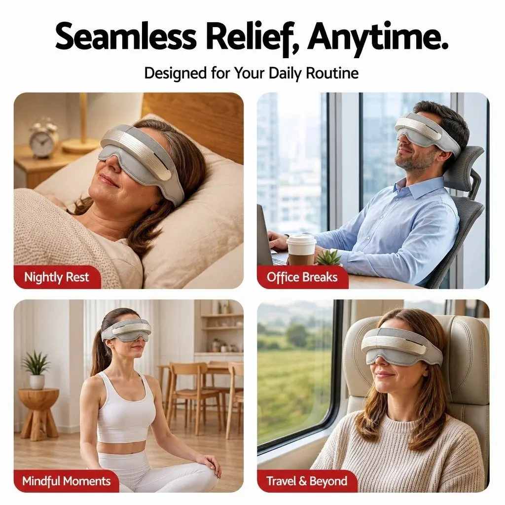 Eye and Head Massager with Heat Air Compression Bluetooth Music 5 Modes Foldable