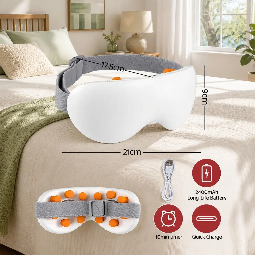 Dual Hot and Cold Compress Eye Massager White Adjustable 12 Vibrating Nodes Wireless Bluetooth Quick Charge