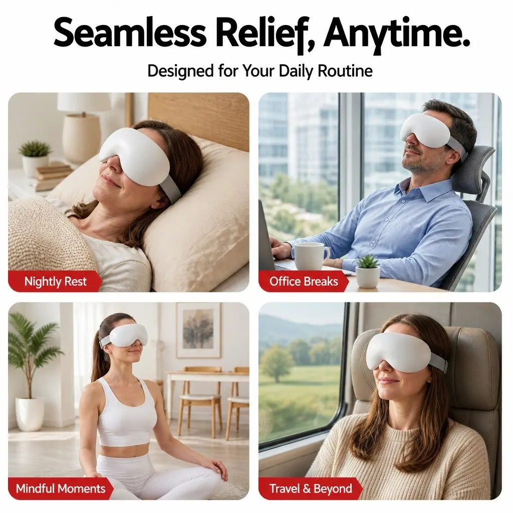 Dual Hot and Cold Compress Eye Massager White Adjustable 12 Vibrating Nodes Wireless Bluetooth Quick Charge