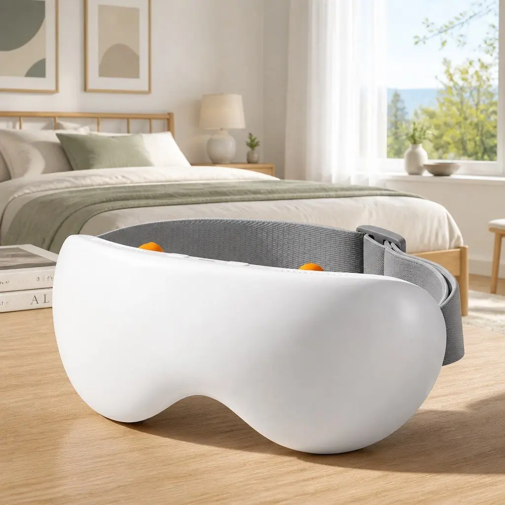 Dual Hot and Cold Compress Eye Massager White Adjustable 12 Vibrating Nodes Wireless Bluetooth Quick Charge