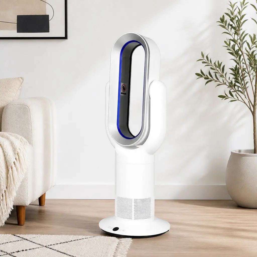 Bladeless Electric Fan Tower Cooler Heater White 35W Quiet Operation Remote Control
