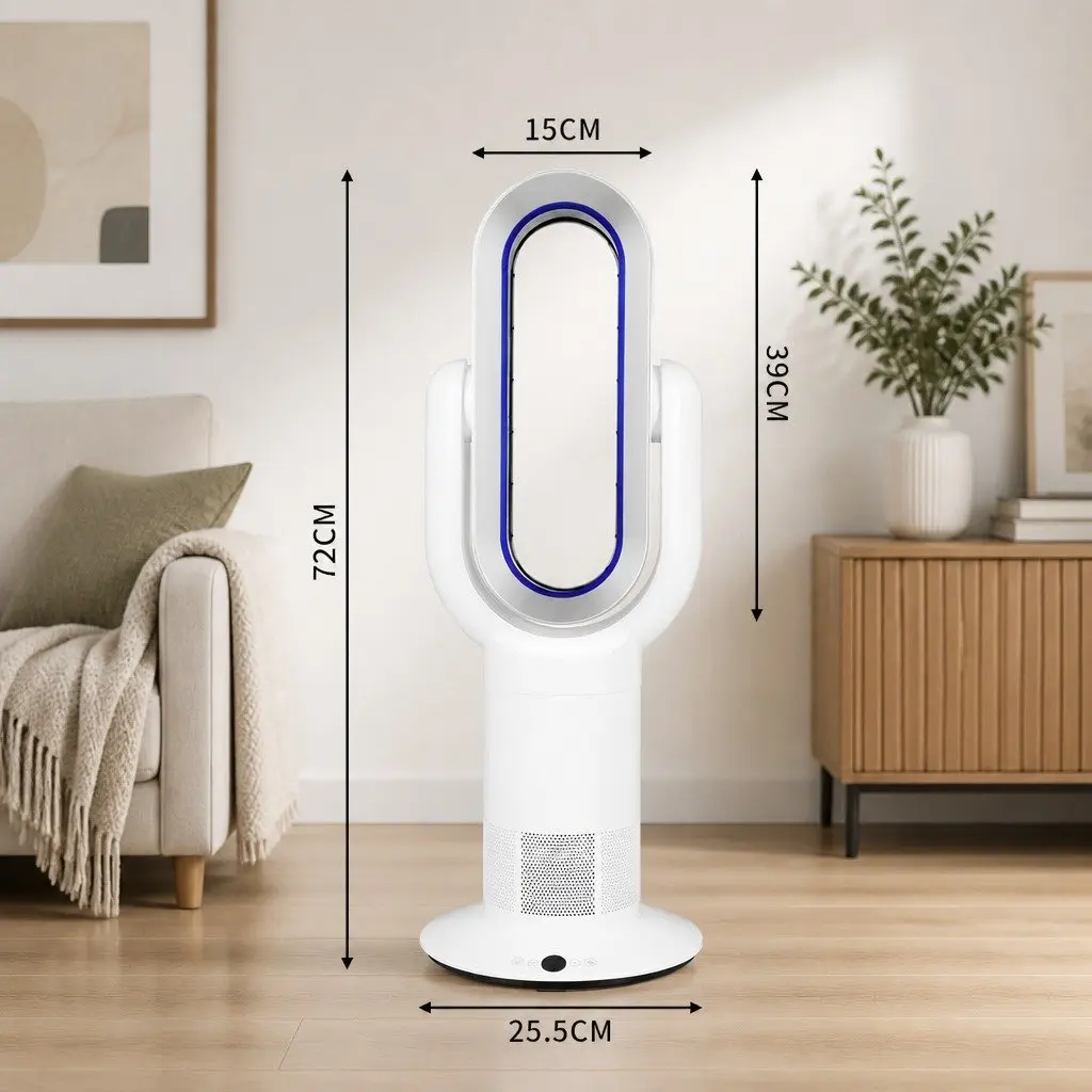 Bladeless Electric Fan Tower Cooler Heater White 35W Quiet Operation Remote Control
