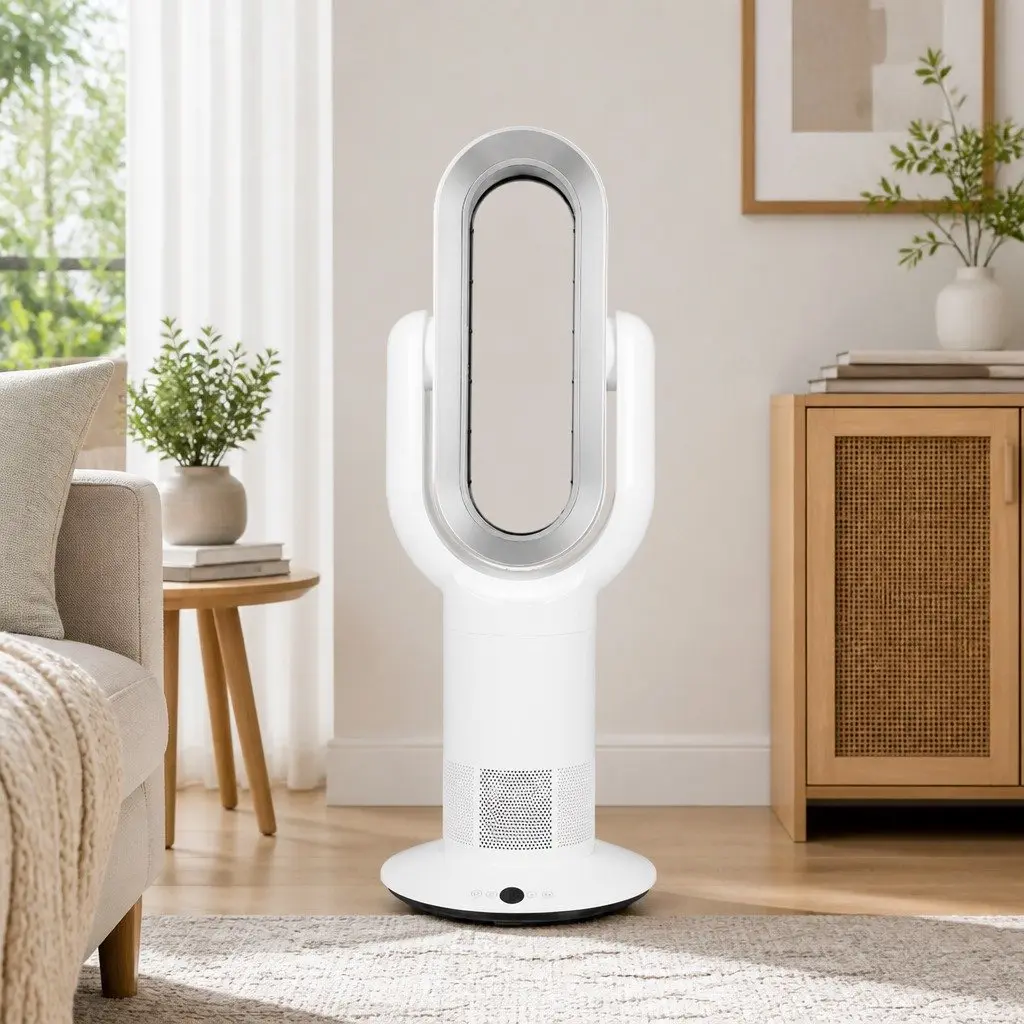 Bladeless Tower Fan White 72cm Remote Control Quiet Operation 35W Portable Home Office