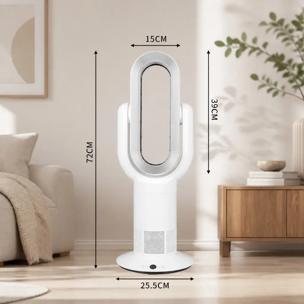 Bladeless Tower Fan White 72cm Remote Control Quiet Operation 35W Portable Home Office