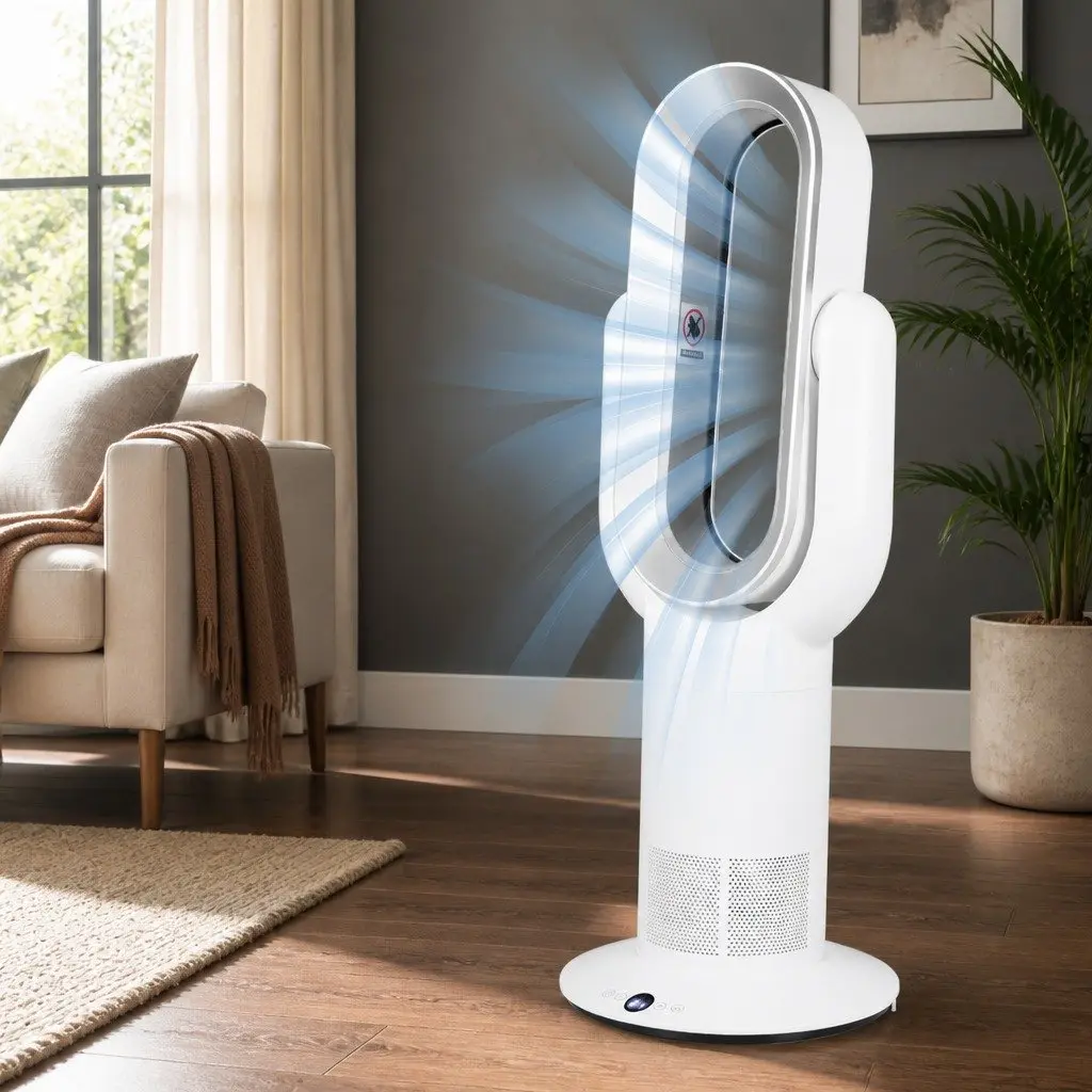Bladeless Tower Fan White 72cm Remote Control Quiet Operation 35W Portable Home Office