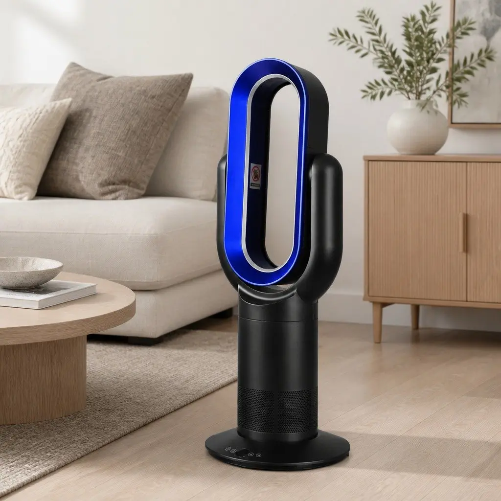 Bladeless Fan Heater Tower Black 35W Remote Control Quiet Portable 10 Fan Speeds 3 Heating Speeds 180° Tilt 120° Swivel Auto Shut-off