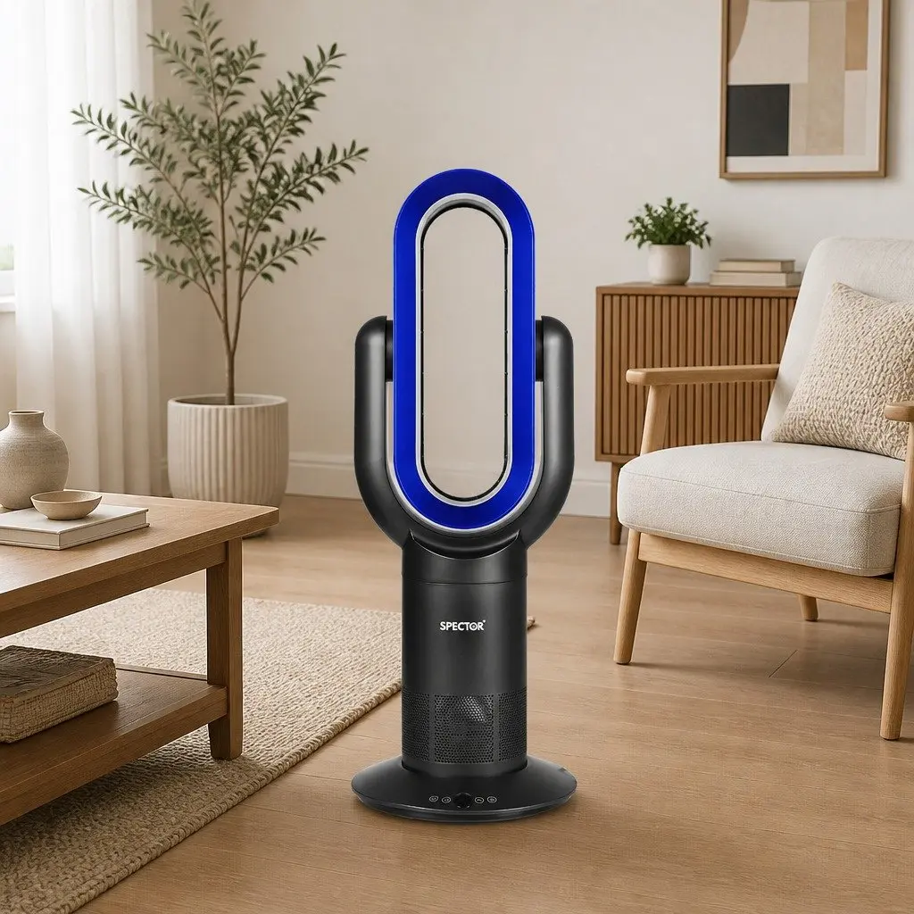 Bladeless Fan Heater Tower Black 35W Remote Control Quiet Portable 10 Fan Speeds 3 Heating Speeds 180° Tilt 120° Swivel Auto Shut-off