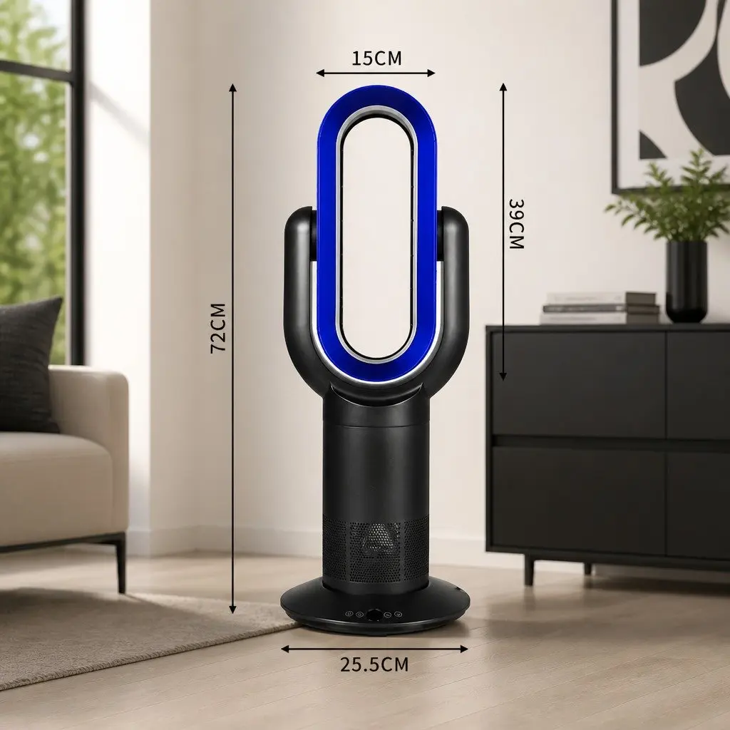 Bladeless Fan Heater Tower Black 35W Remote Control Quiet Portable 10 Fan Speeds 3 Heating Speeds 180° Tilt 120° Swivel Auto Shut-off