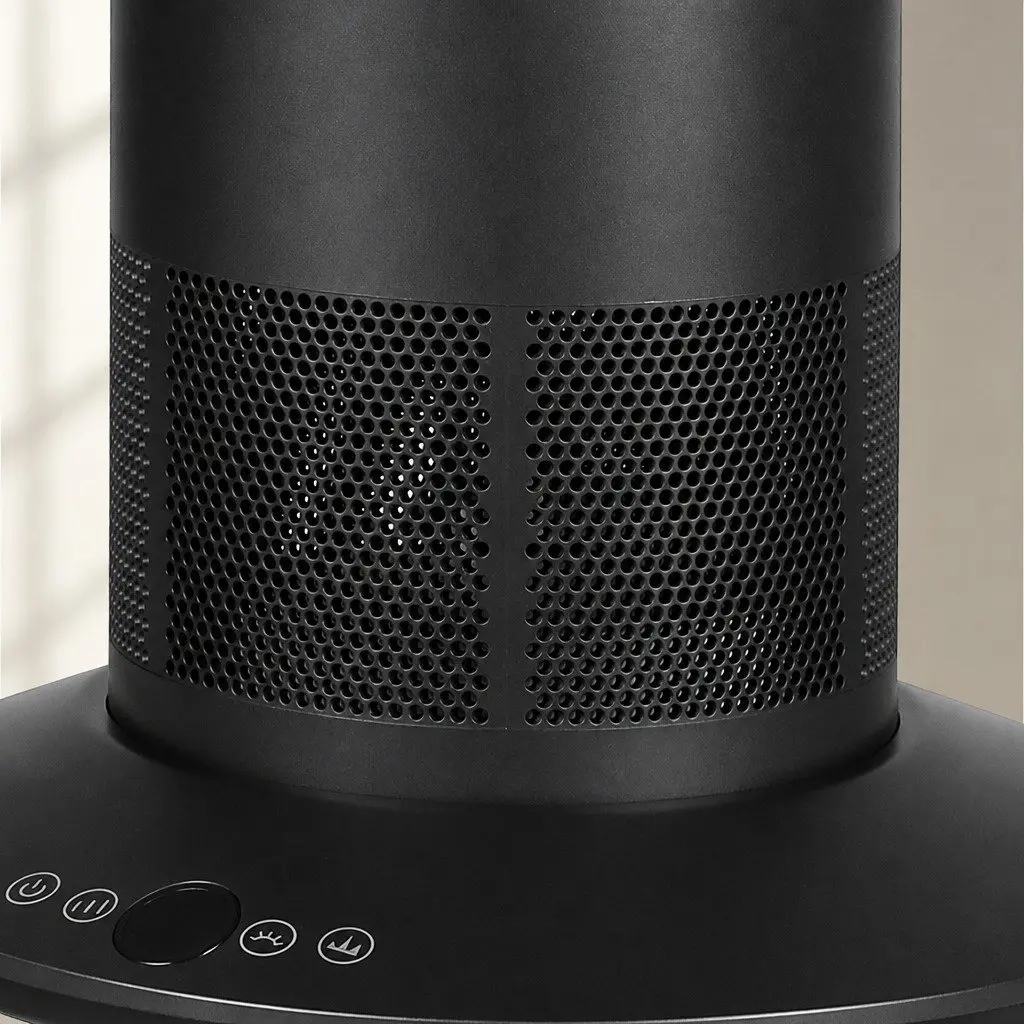 Bladeless Fan Heater Tower Black 35W Remote Control Quiet Portable 10 Fan Speeds 3 Heating Speeds 180° Tilt 120° Swivel Auto Shut-off