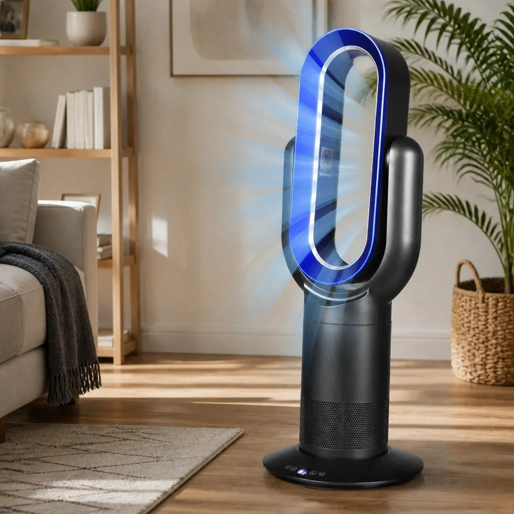 Bladeless Fan Heater Tower Black 35W Remote Control Quiet Portable 10 Fan Speeds 3 Heating Speeds 180° Tilt 120° Swivel Auto Shut-off