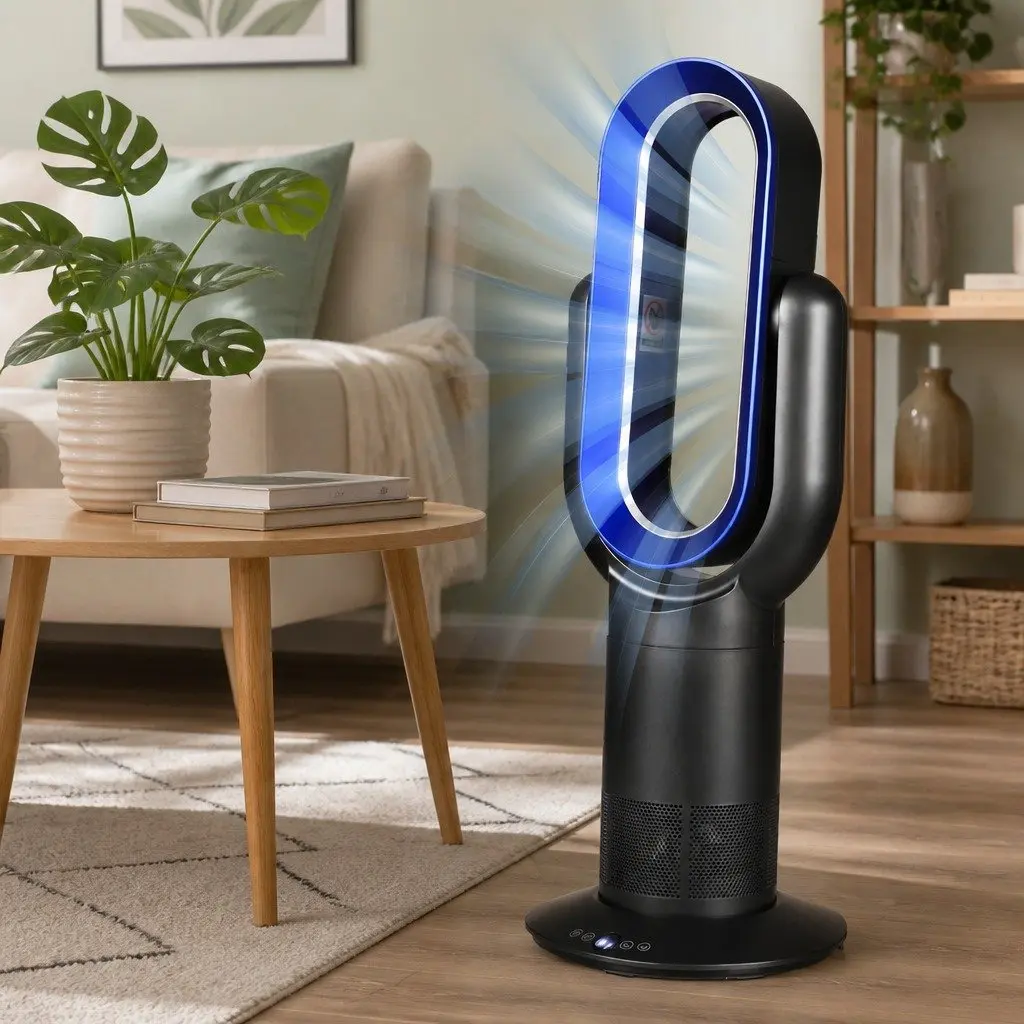Bladeless Fan Heater Tower Black 35W Remote Control Quiet Portable 10 Fan Speeds 3 Heating Speeds 180° Tilt 120° Swivel Auto Shut-off