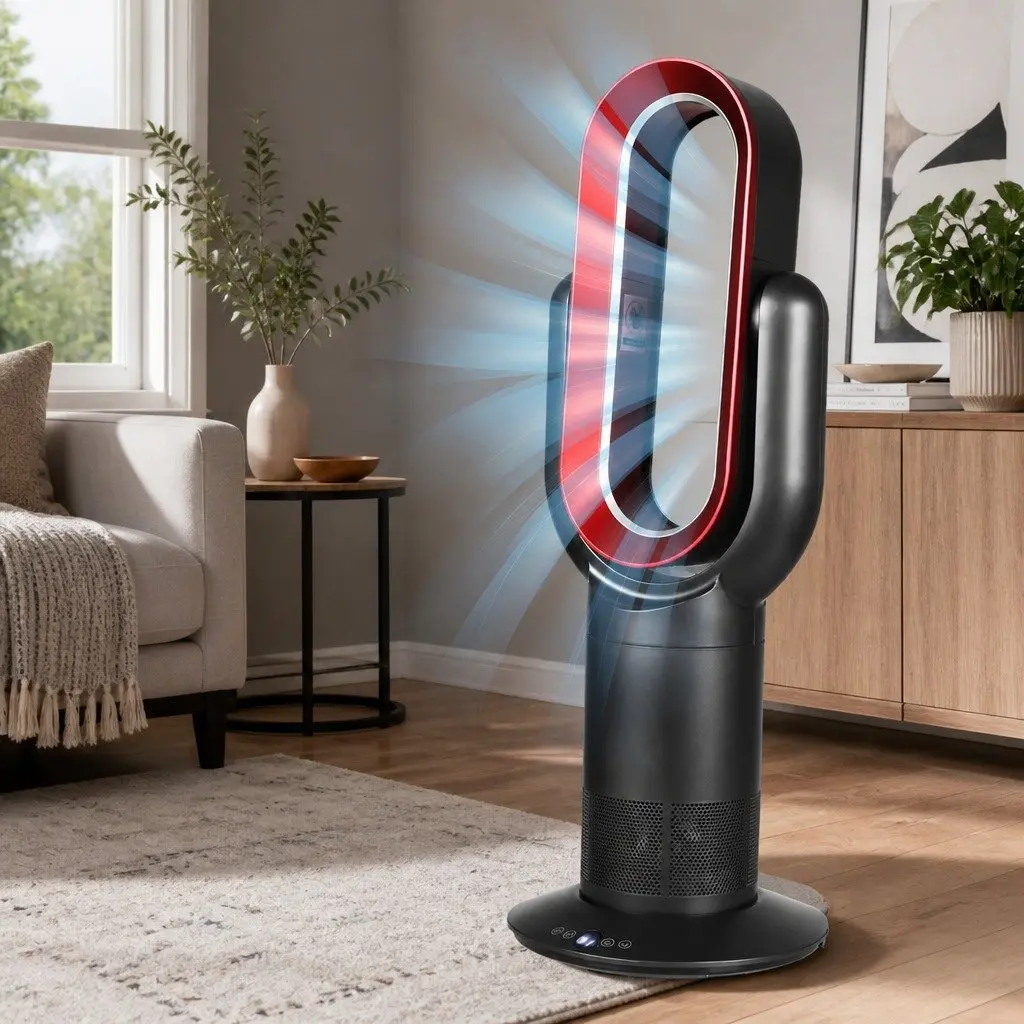 Bladeless Fan Tower Black 35W Portable Quiet Heating and Cooling Remote Control