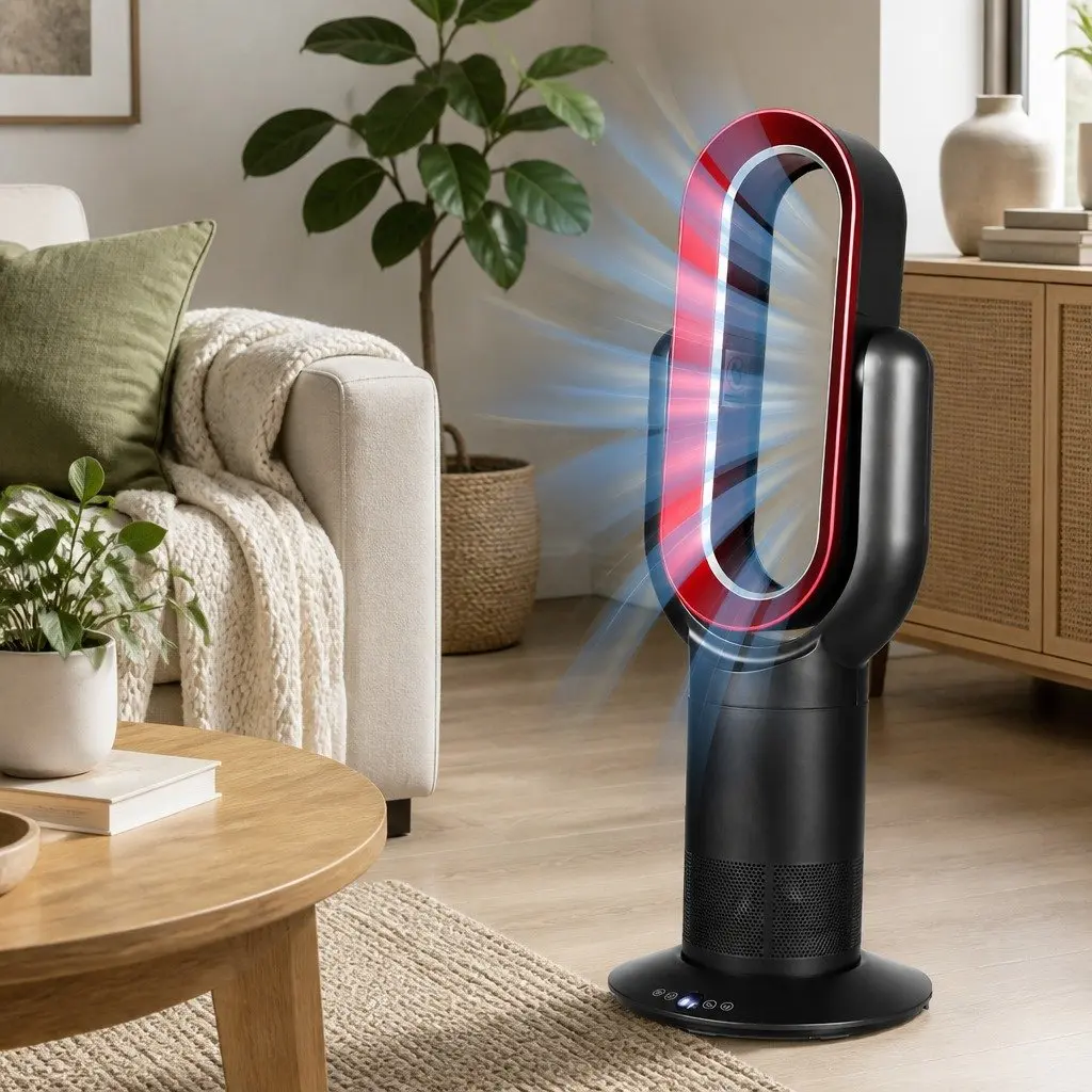Bladeless Fan Tower Black 35W Portable Quiet Heating and Cooling Remote Control