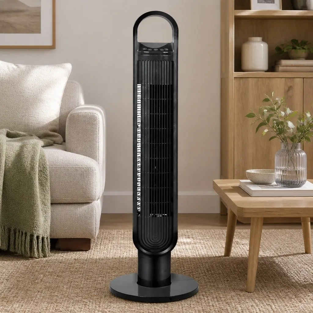 Bladeless Tower Fan Black 80° Swivel Remote Control Quiet