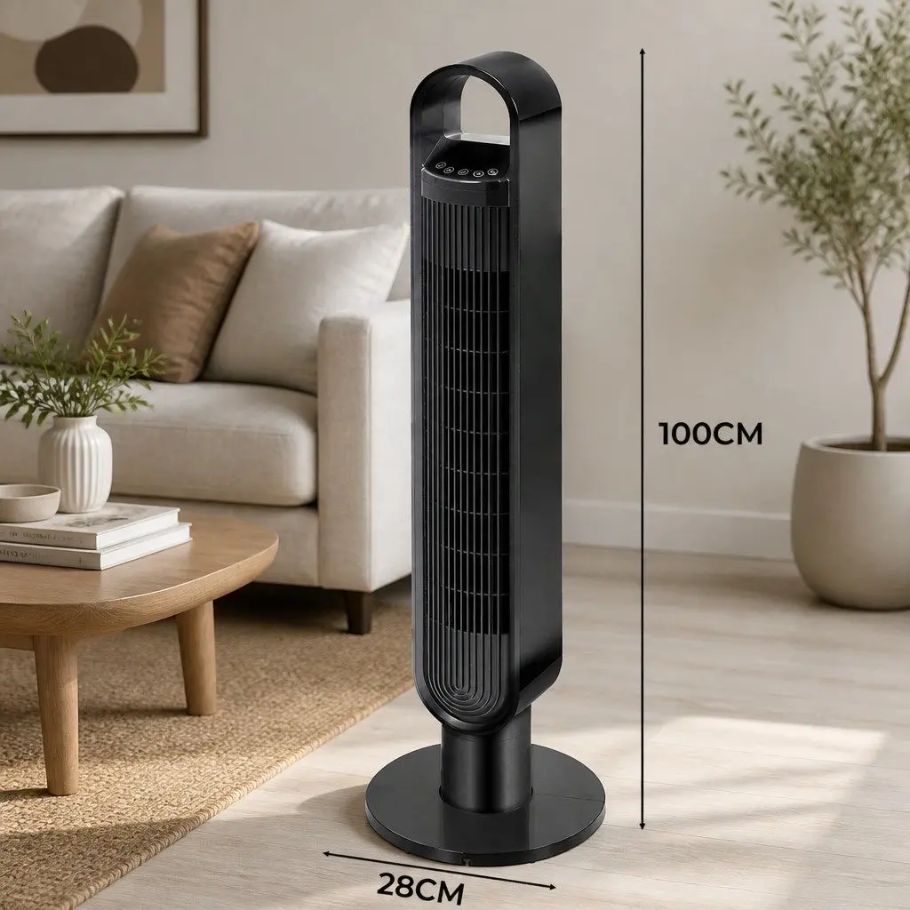 Bladeless Tower Fan Black 80° Swivel Remote Control Quiet