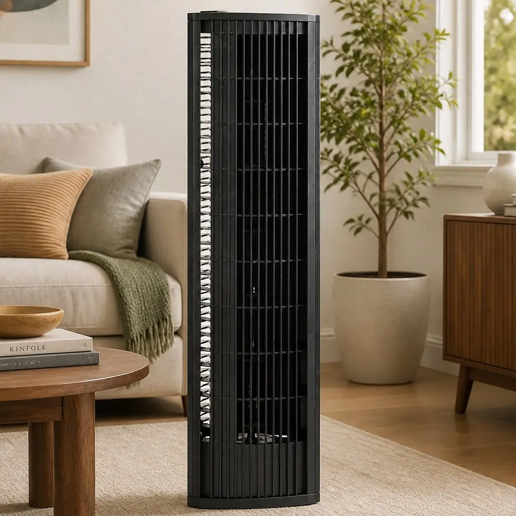 Bladeless Tower Fan Black 80° Swivel Remote Control Quiet