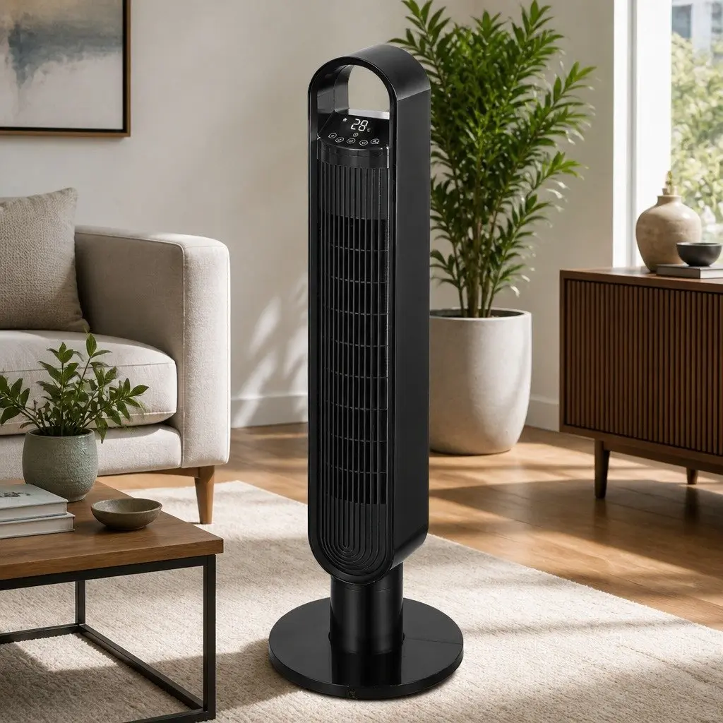 Bladeless Tower Fan Black 80° Swivel Remote Control Quiet