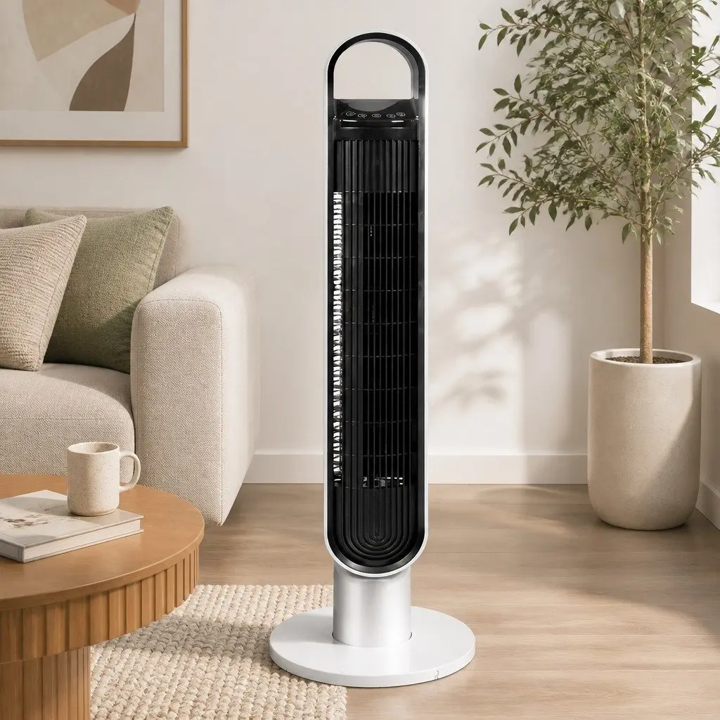 Tower Fan White 100cm Portable Oscillating Remote Control 3 Speed 80 Degree Swivel