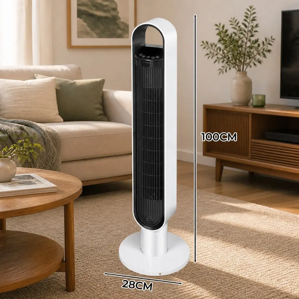 Tower Fan White 100cm Portable Oscillating Remote Control 3 Speed 80 Degree Swivel