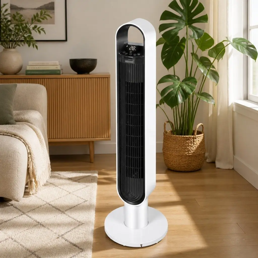 Tower Fan White 100cm Portable Oscillating Remote Control 3 Speed 80 Degree Swivel