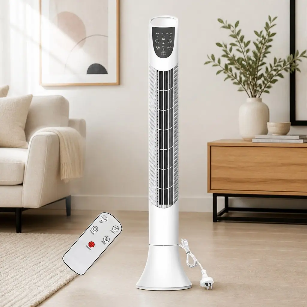 Tower Fan White Portable Bladeless 3 Speeds Oscillating Air Circulation Device