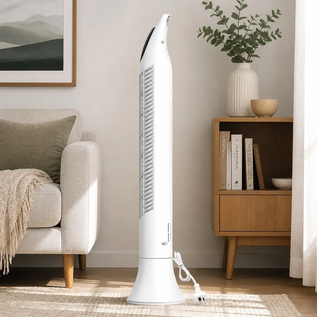 Tower Fan White Portable Bladeless 3 Speeds Oscillating Air Circulation Device