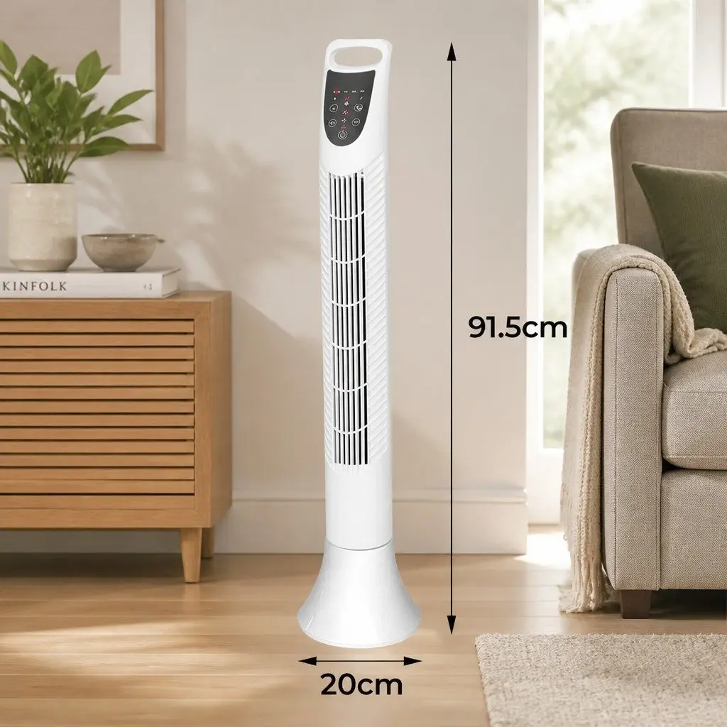 Tower Fan White Portable Bladeless 3 Speeds Oscillating Air Circulation Device