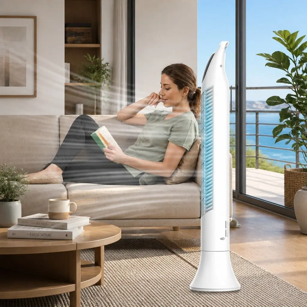 Tower Fan White Portable Bladeless 3 Speeds Oscillating Air Circulation Device
