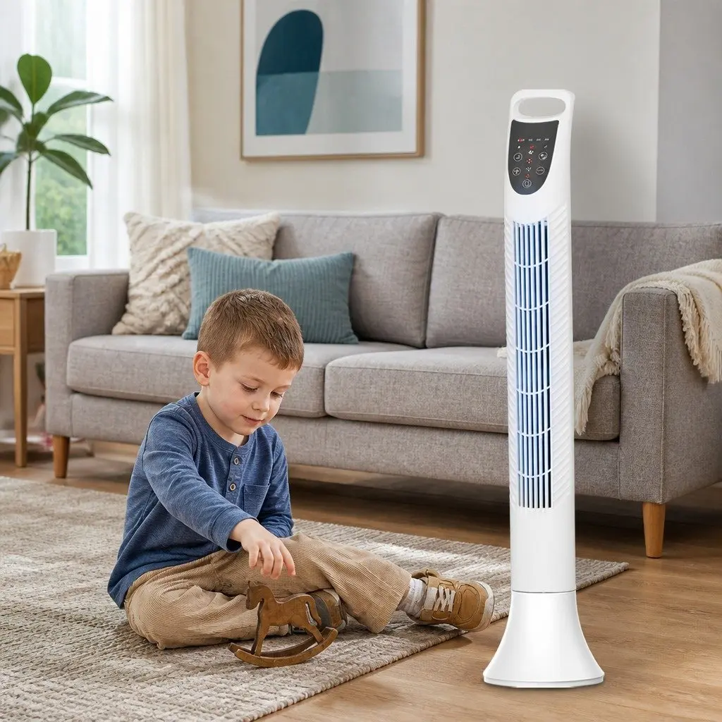 Tower Fan White Portable Bladeless 3 Speeds Oscillating Air Circulation Device